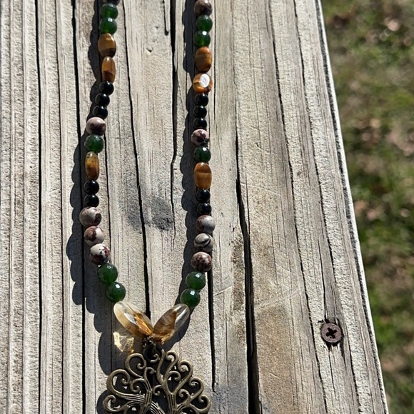 Fantasy Tree Necklace (Canadian Jade, Black Onyx, Tiger’s Eye and Lemon Quartz) - Picture 5 of 5